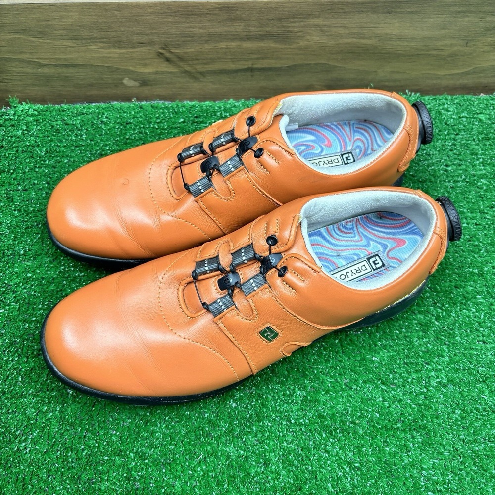 FootJoy Women's DryJoys Boa Shoes Size 7.5 N Orange Ladies Golf With Spikes - Picture 2 of 16